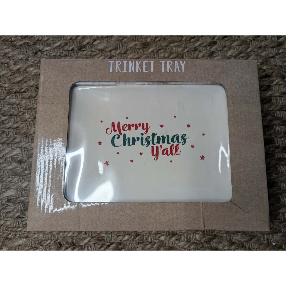 NEW! Merry Christmas Ceramic Trinket Tray Keys Necklaces Holiday Table Decor